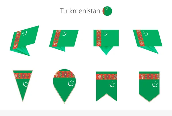 Turkmenistan National Flag Collection Eight Versions Turkmenistan Vector Flags Vector — Stock Vector