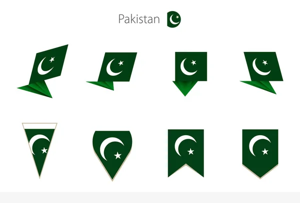 Pakistan Ulusal Bayrak Koleksiyonu Pakistan Vektör Bayraklarının Sekiz Versiyonu Vektör — Stok Vektör