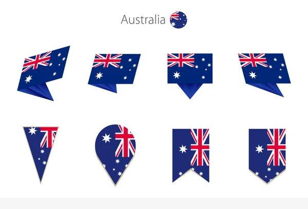 Austrálie Národní Vlajka Kolekce Osm Verzí Austrálie Vektorové Vlajky Vektorová — Stockový vektor