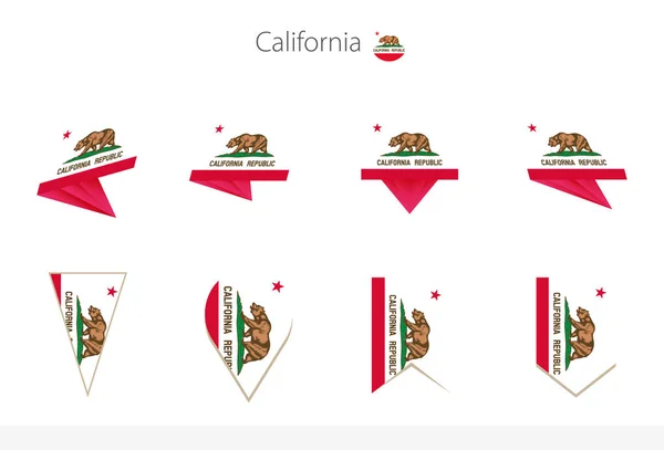 Kolekcja Flag Stanu Kalifornia Osiem Wersji Kalifornijskich Flag Wektorowych Ilustracja — Wektor stockowy