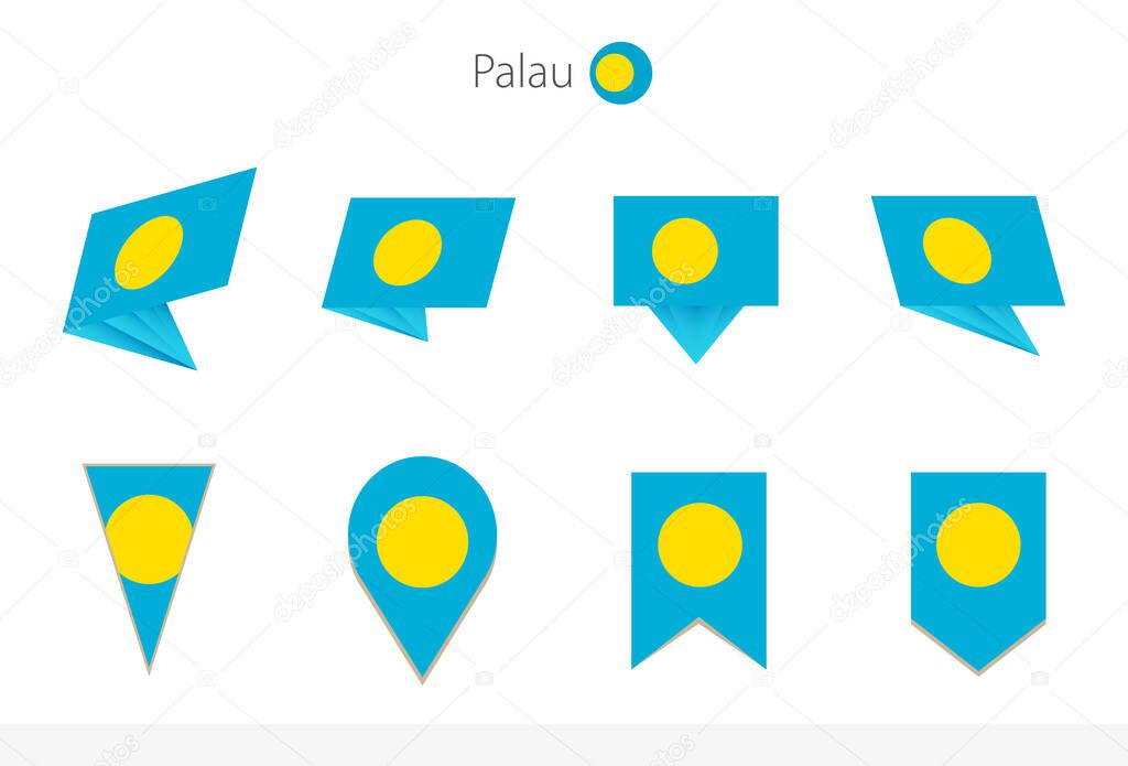 Palau national flag collection, eight versions of Palau vector flags. Vector illustration.