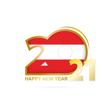 Avusturya bayrağı desenli 2021 yılı. Mutlu yıllar tasarımı. Vektör İllüstrasyonu.