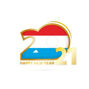 2021 yılında Lüksemburg bayrağı desenli. Mutlu yıllar tasarımı. Vektör İllüstrasyonu.