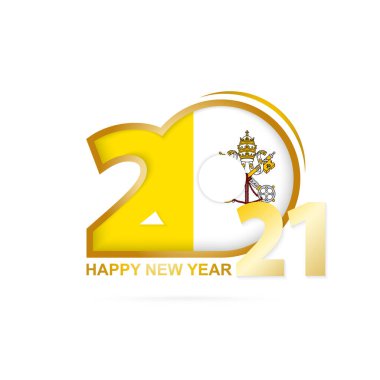 Vatikan bayrağı desenli 2021 yılı. Mutlu yıllar tasarımı. Vektör İllüstrasyonu.