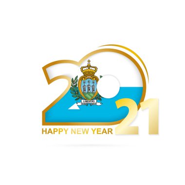 Yıl 2021, San Marino bayrağı desenli. Mutlu yıllar tasarımı. Vektör İllüstrasyonu.
