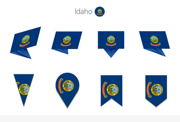 Flaggensammlung Des Bundesstaates Idaho Acht Versionen Von Idaho Vektorflaggen Vektorillustration — Stockvektor