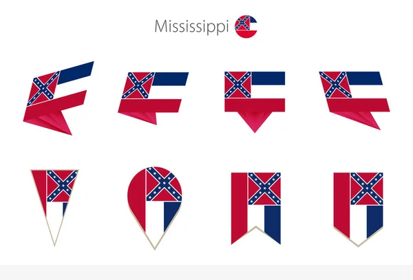 Kolekcja Flagi Stanu Mississippi Osiem Wersji Flag Wektorowych Stanu Mississippi — Wektor stockowy