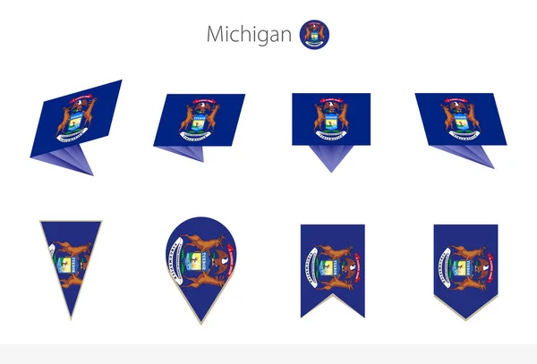 Michigan State Flag Collection Versi Bendera Vektor Michigan Ilustrasi Vektor - Stok Vektor