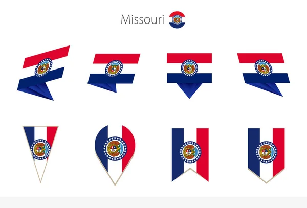 Kolekcja Flag Stanu Missouri Osiem Wersji Flag Wektorowych Stanu Missouri — Wektor stockowy