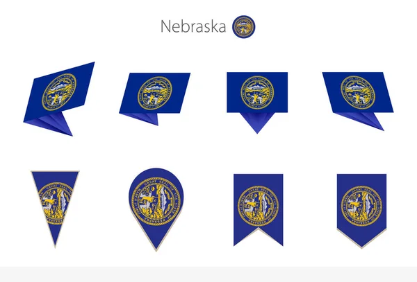 Nebraska State Flag Collection Oito Versões Bandeiras Vetoriais Nebraska Ilustração — Vetor de Stock