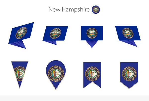 ニューハンプシャー州旗のコレクション ニューハンプシャー州旗の8つのバージョン ベクターイラスト — ストックベクタ