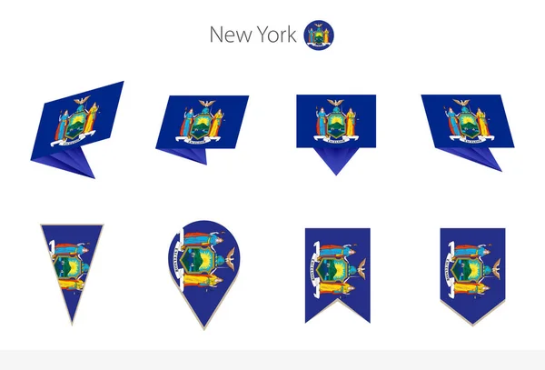 Colección Banderas Del Estado Nueva York Ocho Versiones Banderas Vectoriales — Vector de stock