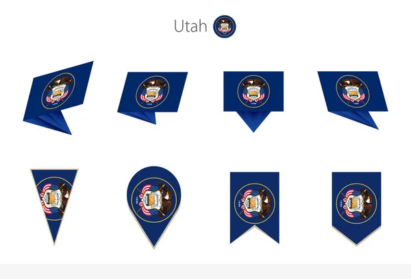 Utah Amerikaanse Vlag Collectie Acht Versies Van Utah Vector Vlaggen — Stockvector