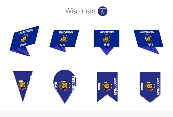 Wisconsin State Flag Collection Oito Versões Bandeiras Vetoriais Wisconsin Ilustração — Vetor de Stock