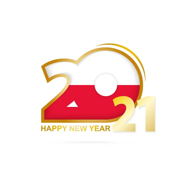 Year 2021 Poland Flag Pattern Happy New Year Design Vector — Stock Vector