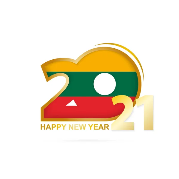 Año 2021 Con Patrón Bandera Lituania Feliz Año Nuevo Diseño — Vector de stock