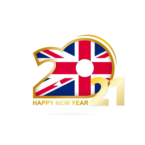 Rok 2021 Wzorem Brytyjskiej Flagi Szczęśliwego Nowego Roku Ilustracja Wektora — Wektor stockowy