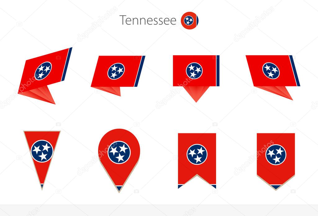 Tennessee US State flag collection, eight versions of Tennessee vector flags. Vector illustration.