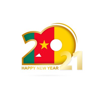Kamerun Bayrağı desenli 2021 yılı. Mutlu yıllar tasarımı. Vektör İllüstrasyonu.