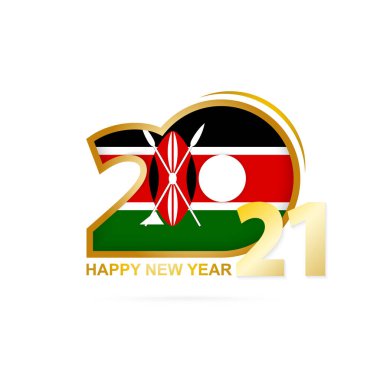 Yıl 2021, Kenya Bayrağı desenli. Mutlu yıllar tasarımı. Vektör İllüstrasyonu.