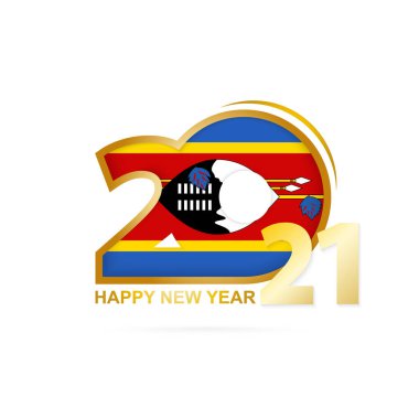 Svaziland Bayrağı desenli 2021 yılı. Mutlu yıllar tasarımı. Vektör İllüstrasyonu.