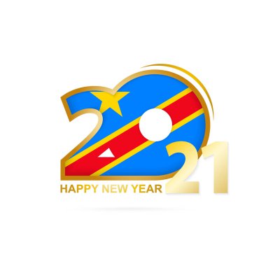 DR Kongo bayrağı desenli 2021 yılı. Mutlu yıllar tasarımı. Vektör İllüstrasyonu.