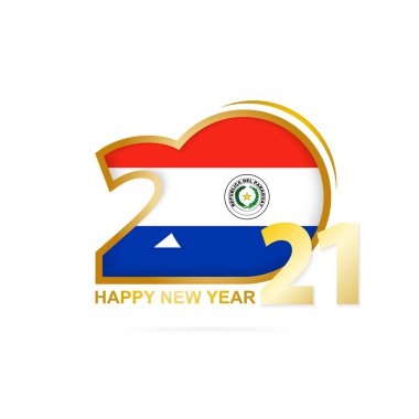 Paraguay Bayrağı desenli 2021 yılı. Mutlu yıllar tasarımı. Vektör İllüstrasyonu.