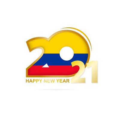 Kolombiya bayrağı desenli 2021 yılı. Mutlu yıllar tasarımı. Vektör İllüstrasyonu.