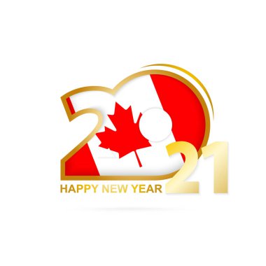 Kanada bayrağı desenli 2021 yılı. Mutlu yıllar tasarımı. Vektör İllüstrasyonu.