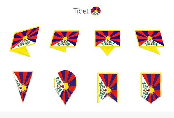 Colección Nacional Banderas Del Tíbet Ocho Versiones Banderas Vectoriales Del — Vector de stock
