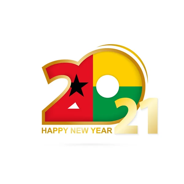 Jaar 2021 Met Guinee Bissau Vlag Patroon Gelukkig Nieuwjaarsontwerp Vector — Stockvector