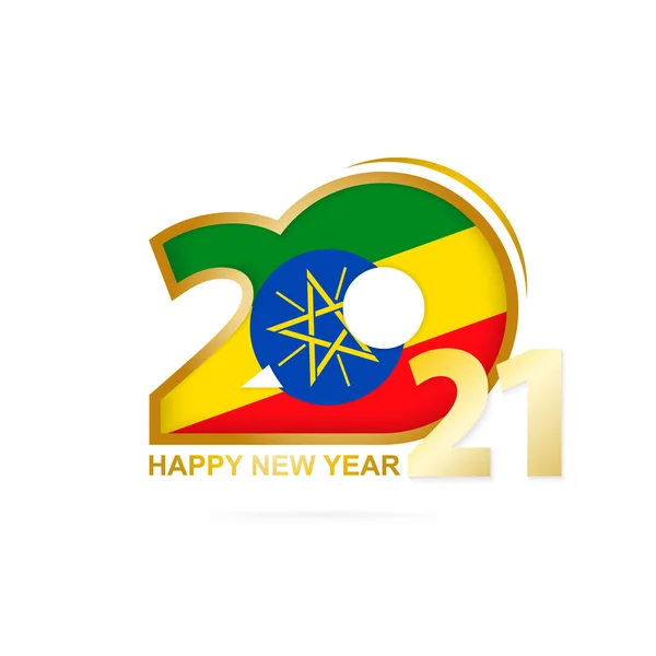 Anno 2021 Con Bandiera Etiopia Felice Anno Nuovo Design Illustrazione — Vettoriale Stock