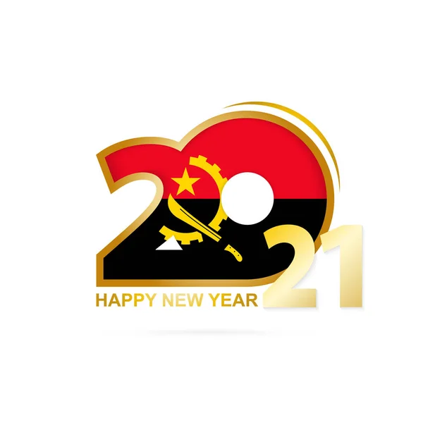 Jaar 2021 Met Angola Vlag Patroon Gelukkig Nieuwjaarsontwerp Vector Illustratie — Stockvector