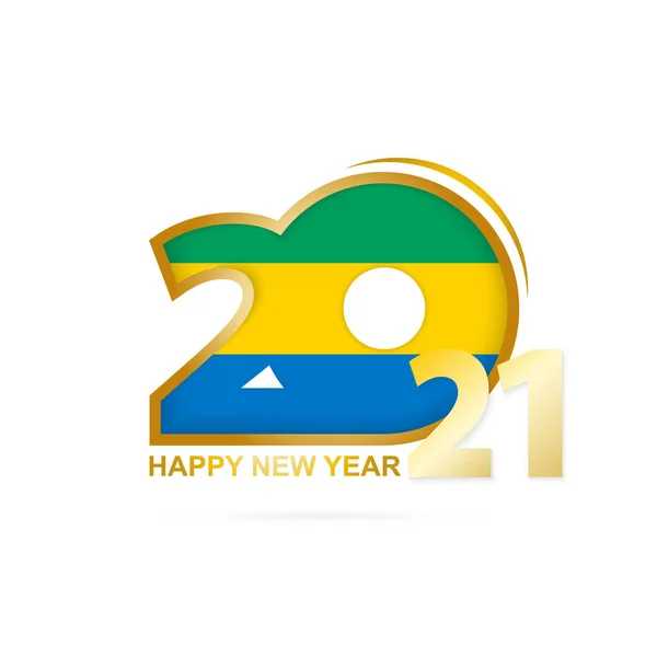 Jahr 2021 Mit Gabun Flagge Muster Frohes Neues Jahr Design — Stockvektor