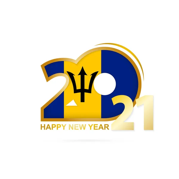 Año 2021 Con Patrón Bandera Barbados Feliz Año Nuevo Diseño — Archivo Imágenes Vectoriales