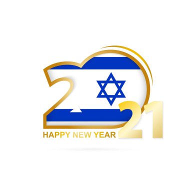 İsrail bayrağı desenli 2021 yılı. Mutlu yıllar tasarımı. Vektör İllüstrasyonu.