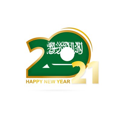 Suudi Arabistan bayrağı desenli 2021 yılı. Mutlu yıllar tasarımı. Vektör İllüstrasyonu.