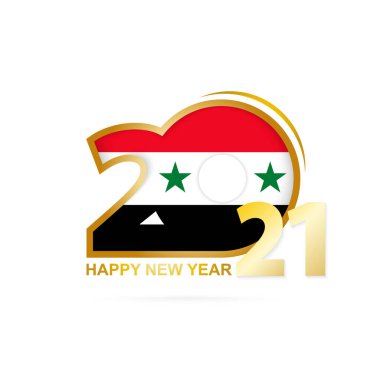 Suriye bayrağı desenli 2021 yılı. Mutlu yıllar tasarımı. Vektör İllüstrasyonu.