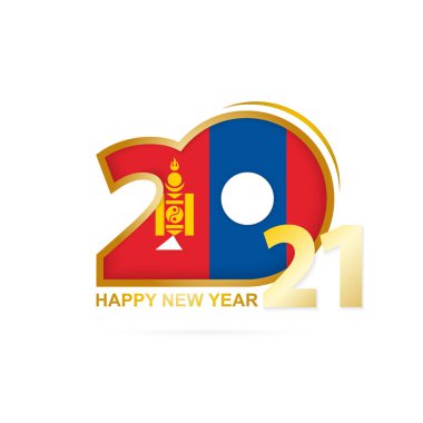 Moğolistan bayrağı desenli 2021 yılı. Mutlu yıllar tasarımı. Vektör İllüstrasyonu.