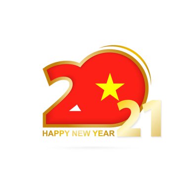 Vietnam bayrağı desenli 2021 yılı. Mutlu yıllar tasarımı. Vektör İllüstrasyonu.