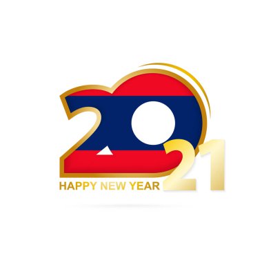 Laos Bayrağı desenli 2021 yılı. Mutlu yıllar tasarımı. Vektör İllüstrasyonu.