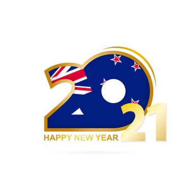 Yeni Zelanda bayrağı desenli 2021 yılı. Mutlu yıllar tasarımı. Vektör İllüstrasyonu.