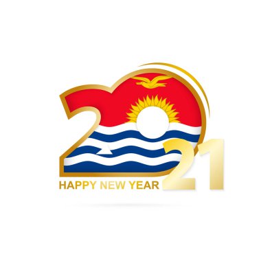 Kiribati bayrağı desenli 2021 yılı. Mutlu yıllar tasarımı. Vektör İllüstrasyonu.