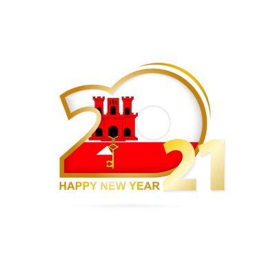 Yıl 2021, Cebelitarık Bayrağı desenli. Mutlu yıllar tasarımı. Vektör İllüstrasyonu.