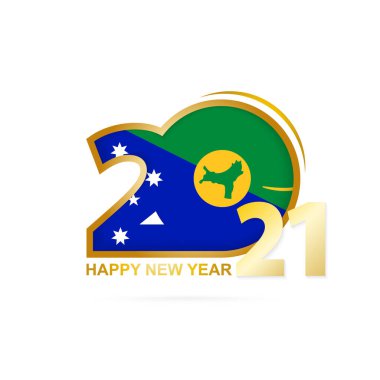 Noel Adası Bayrağı desenli 2021 yılı. Mutlu yıllar tasarımı. Vektör İllüstrasyonu.