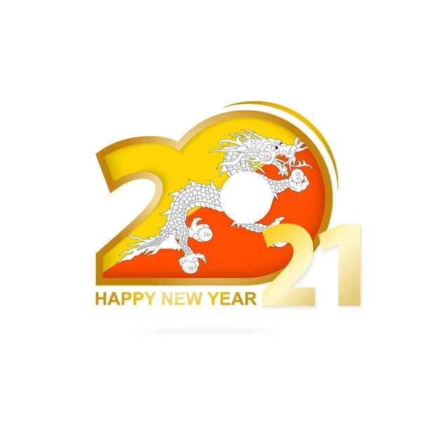 Ano 2021 Com Padrão Bandeira Butão Feliz Ano Novo Design — Vetor de Stock