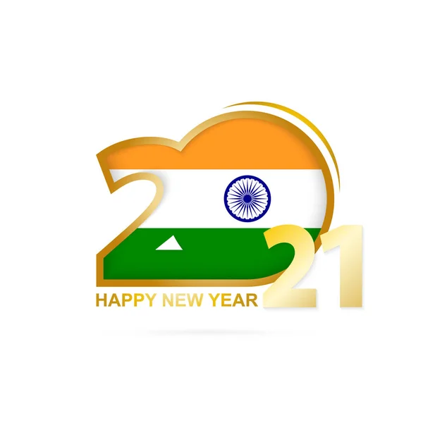 Año 2021 Con Patrón Bandera India Feliz Año Nuevo Diseño — Archivo Imágenes Vectoriales