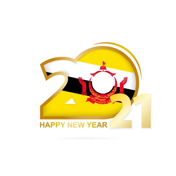 Year 2021 Brunei Flag Pattern Happy New Year Design Vector — Stock Vector