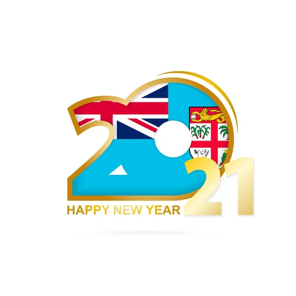 Año 2021 Con Patrón Bandera Fiyi Feliz Año Nuevo Diseño — Archivo Imágenes Vectoriales