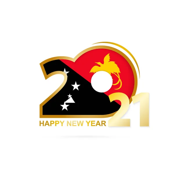 Año 2021 Con Patrón Bandera Papúa Nueva Guinea Feliz Año — Archivo Imágenes Vectoriales